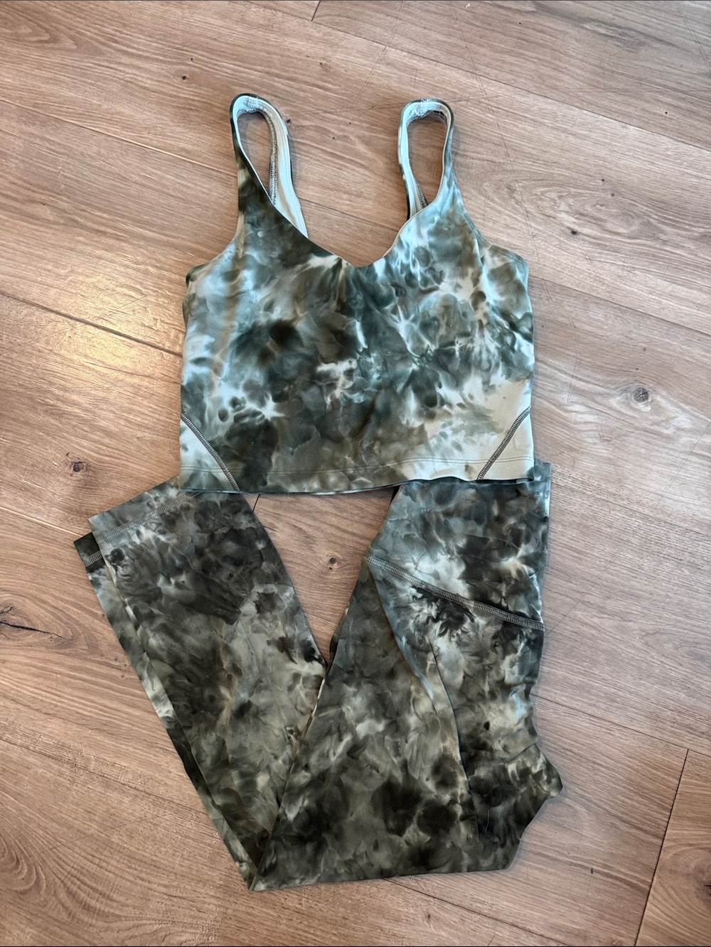 Lululemon Tie-Dye Olive Green Align Set-  Tank & Leggings
